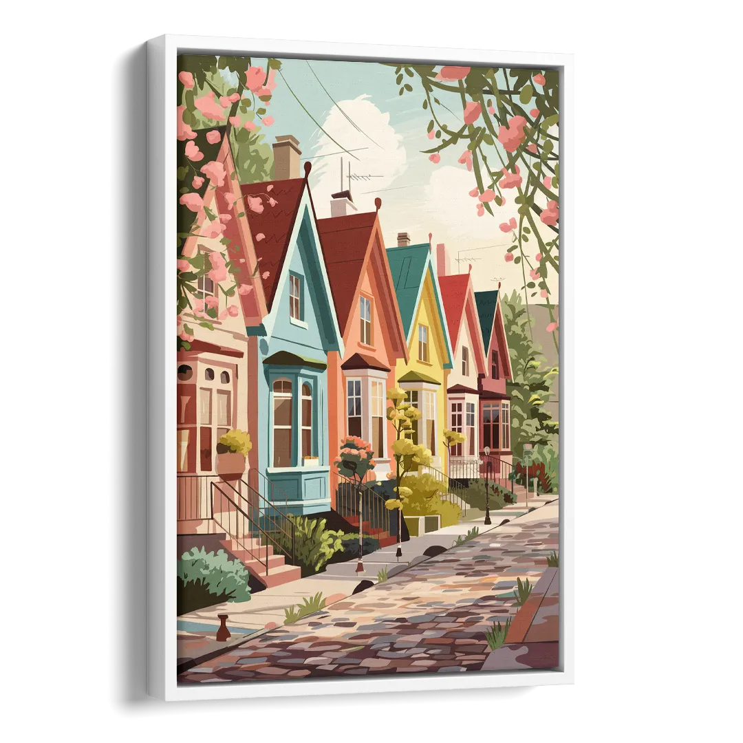 Greensboro Vibrant Neighborhoods Side - White Canvas Wall Art