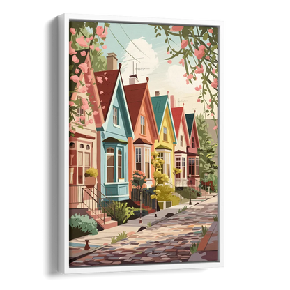 Greensboro Vibrant Neighborhoods Side - White Canvas Wall Art