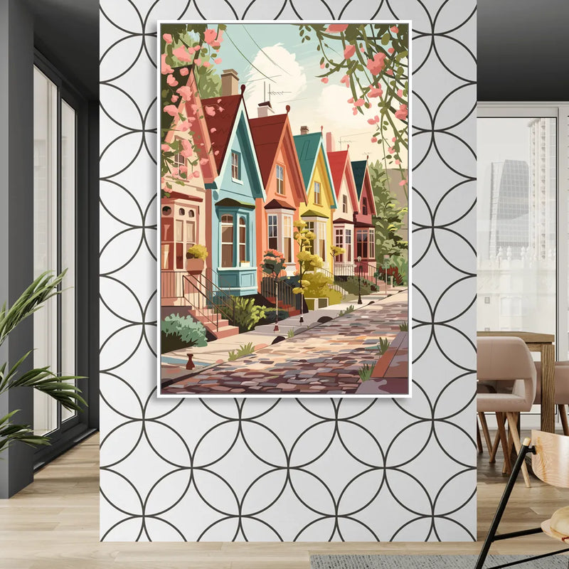 Greensboro Vibrant Neighborhoods Sitting Room - White Canvas Wall Art