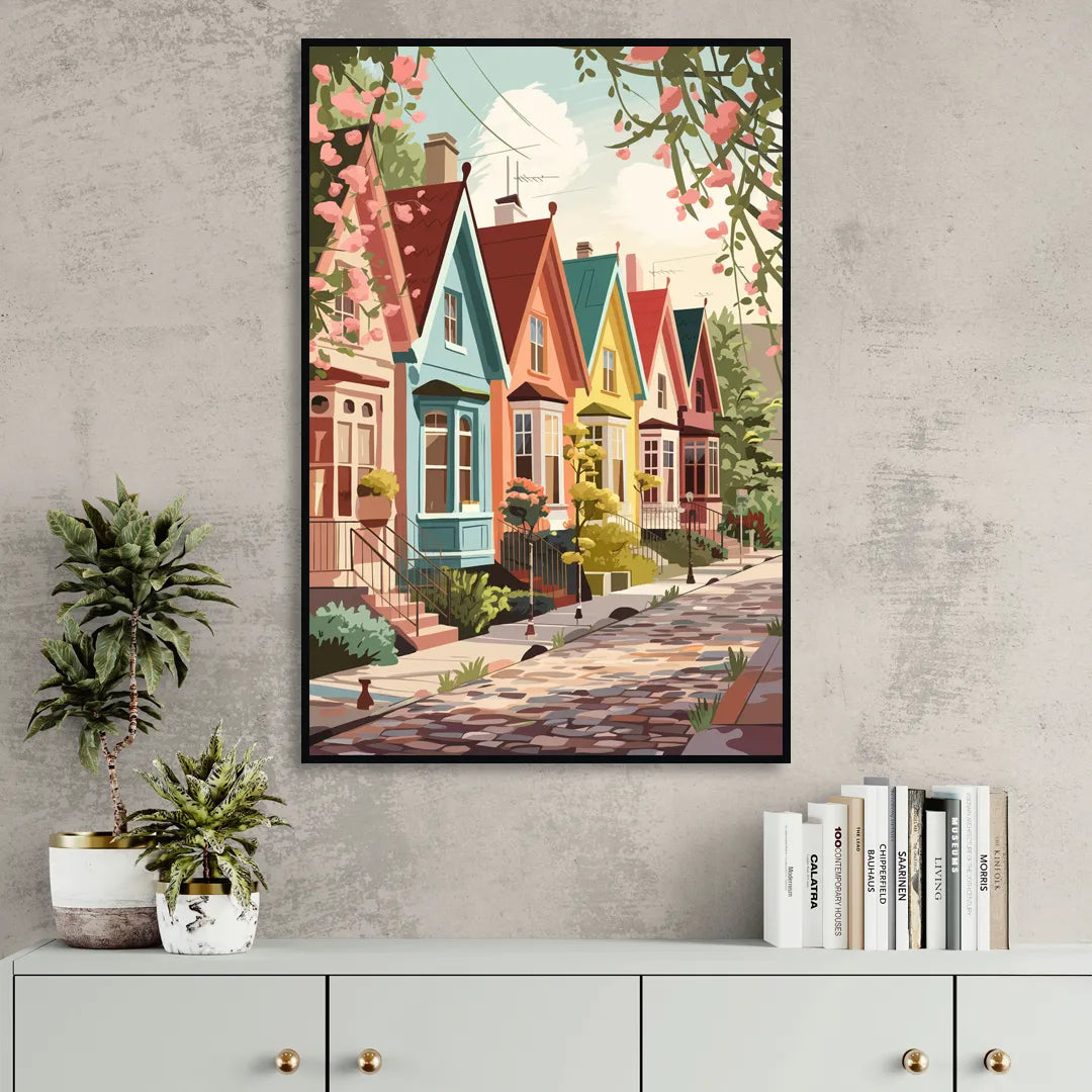 Greensboro Vibrant Neighborhoods Living Room - Black Canvas Wall Art