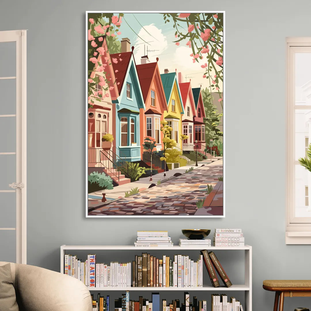 Greensboro Vibrant Neighborhoods Living Room - White Canvas Wall Art