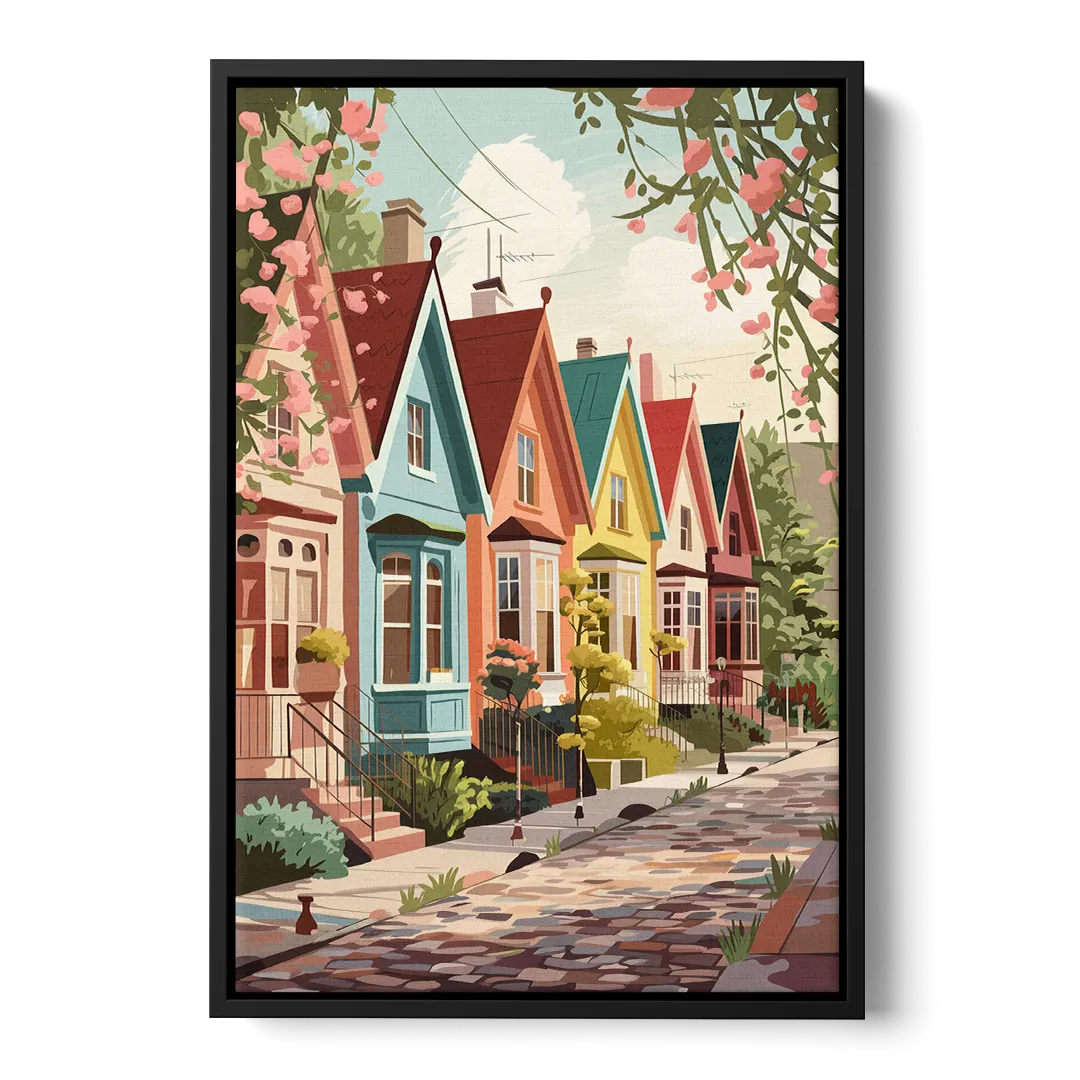 Greensboro Vibrant Neighborhoods Front - Black Canvas Wall Art