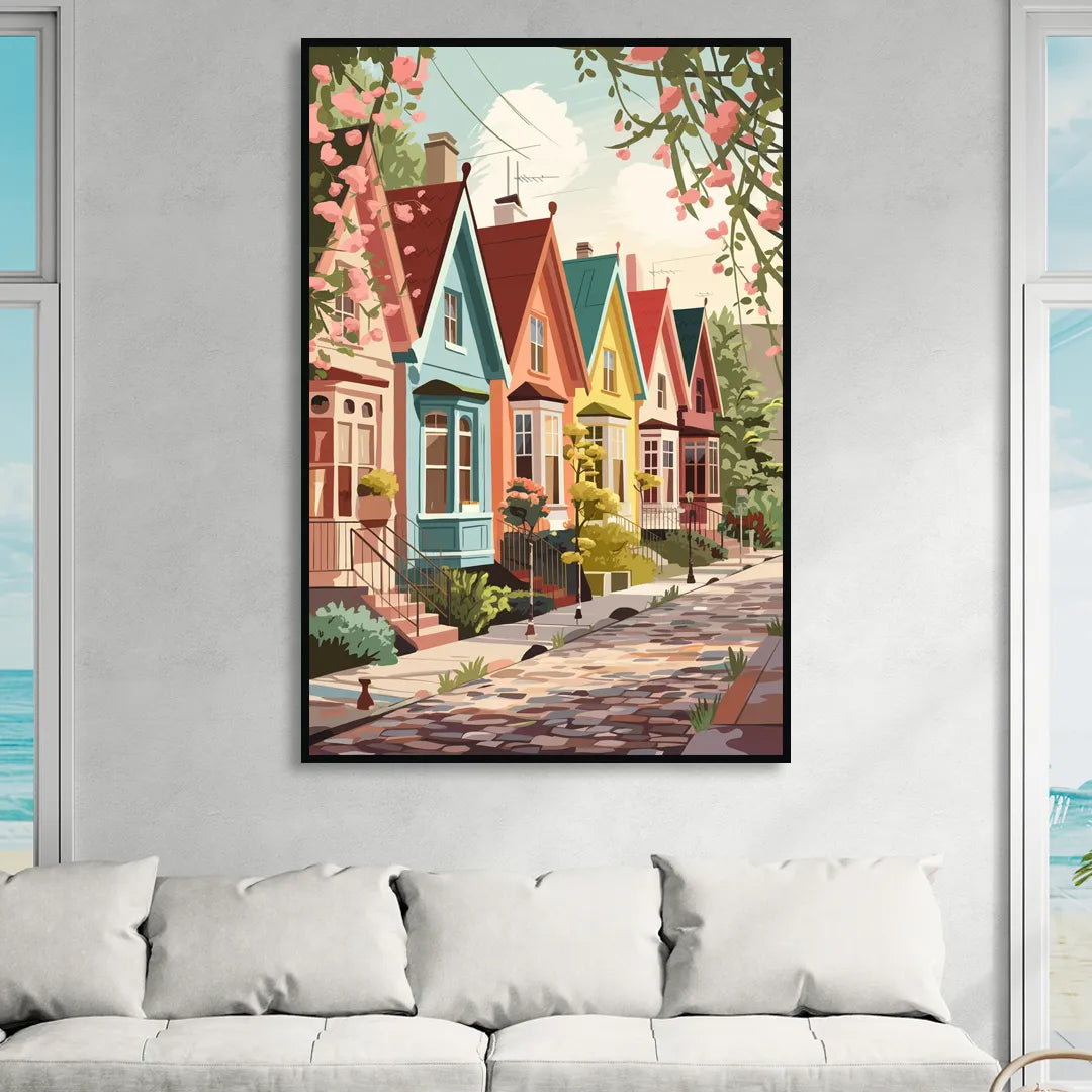Greensboro Vibrant Neighborhoods Sitting Room - Black Canvas Wall Art