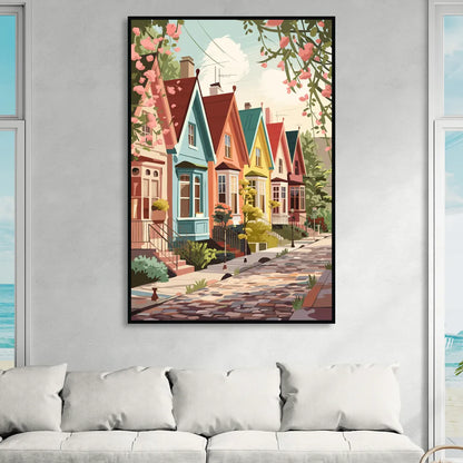 Greensboro Vibrant Neighborhoods Sitting Room - Black Canvas Wall Art
