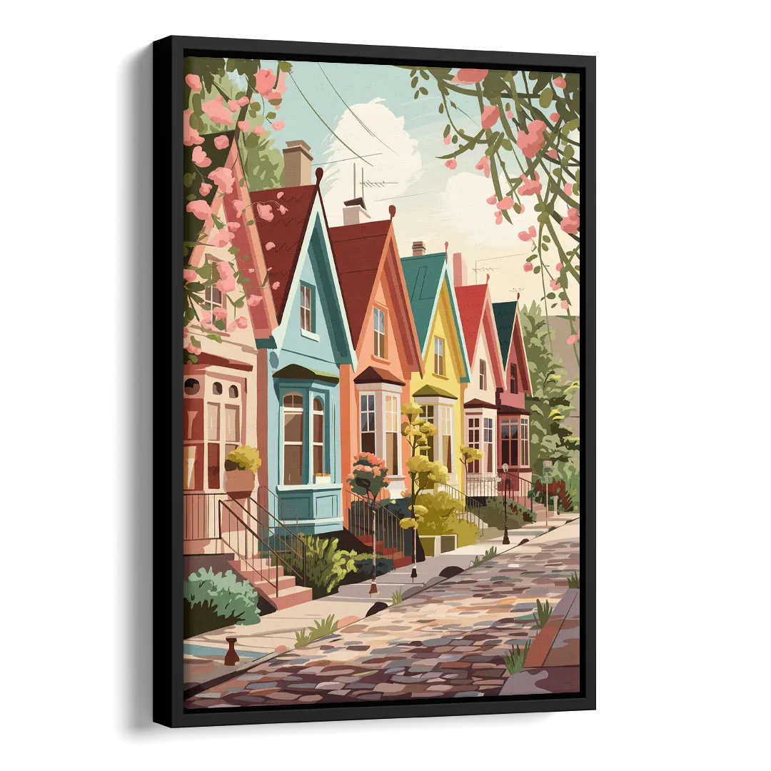 Greensboro Vibrant Neighborhoods Side - Black Canvas Wall Art