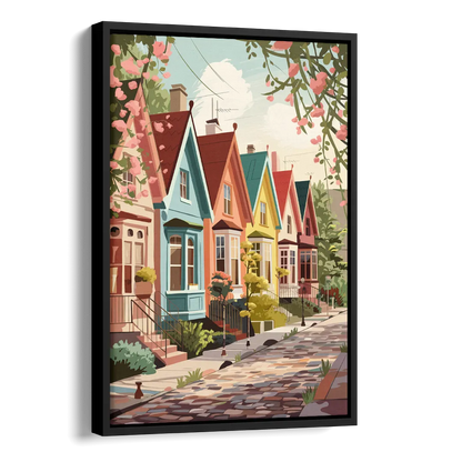 Greensboro Vibrant Neighborhoods Side - Black Canvas Wall Art