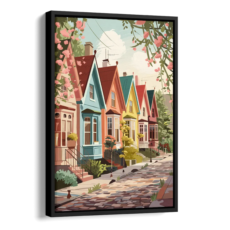 Greensboro Vibrant Neighborhoods Side - Black Canvas Wall Art