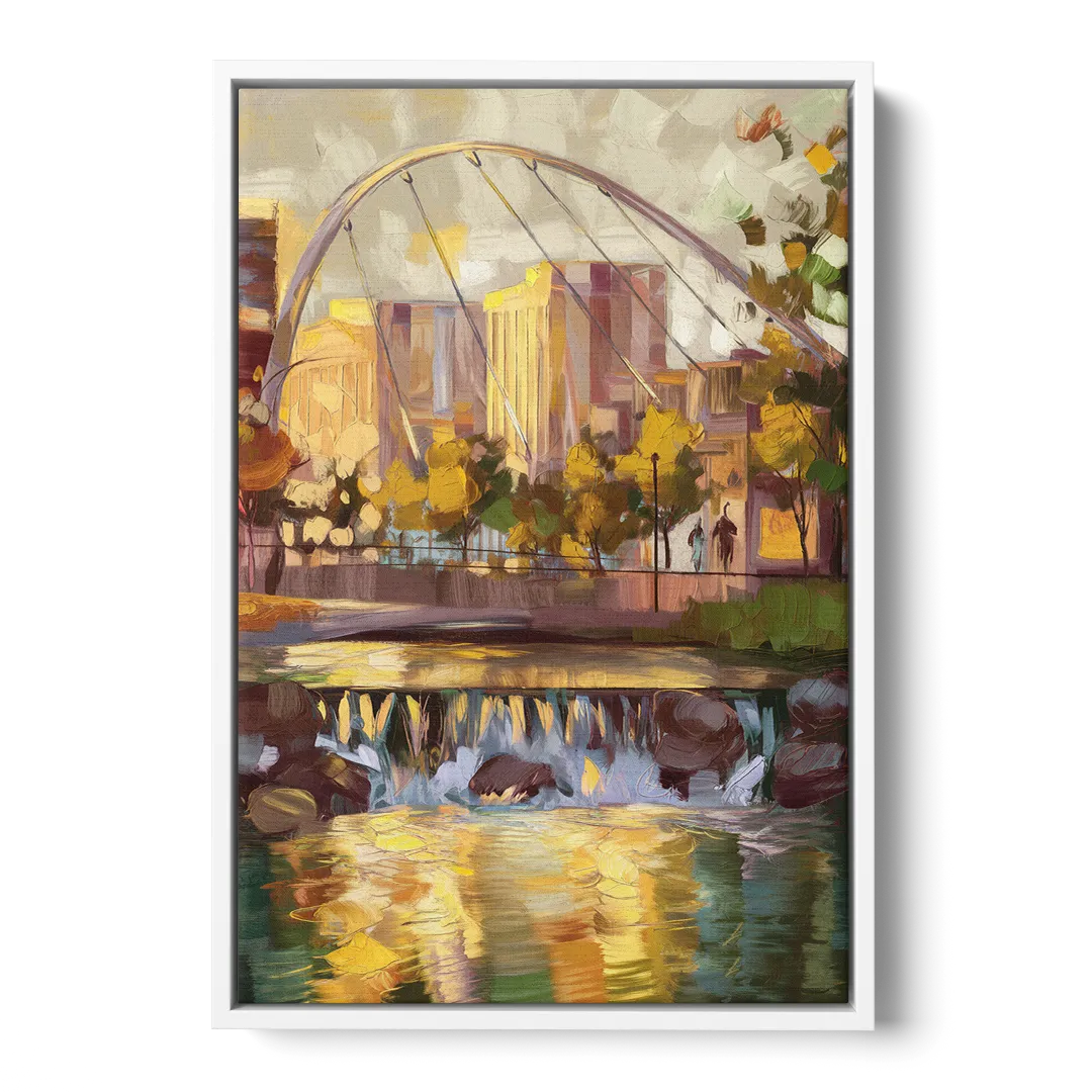 Greenville Downtown Streetscape Front - White Canvas Wall Art