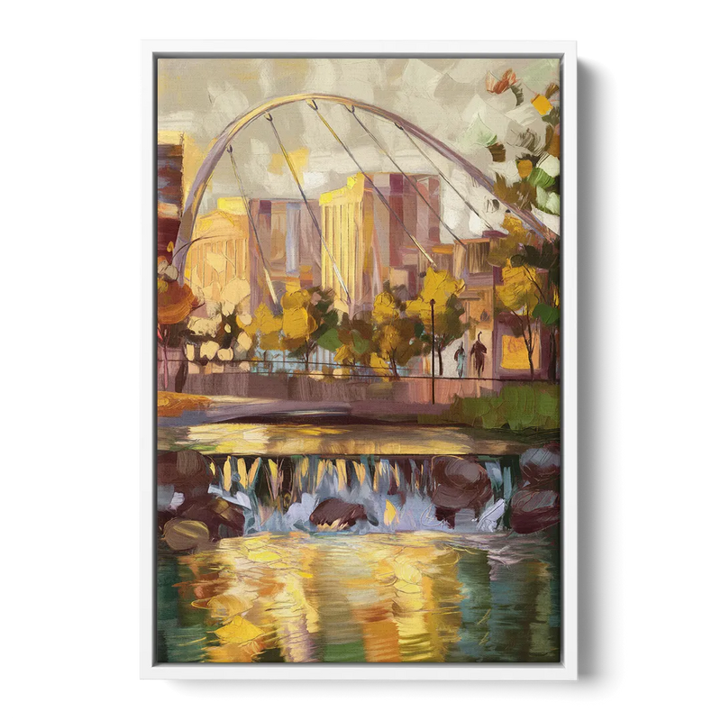 Greenville Downtown Streetscape Front - White Canvas Wall Art