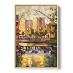 Greenville Downtown Streetscape - Oak Framed Canvas Wall Art - Front