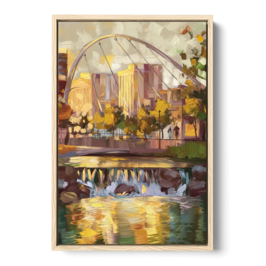 Greenville Downtown Streetscape - Oak Framed Canvas Wall Art - Front