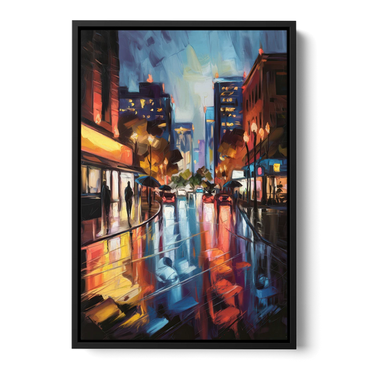 Greenville Night City Lights - Black Framed Canvas Wall Art - Front