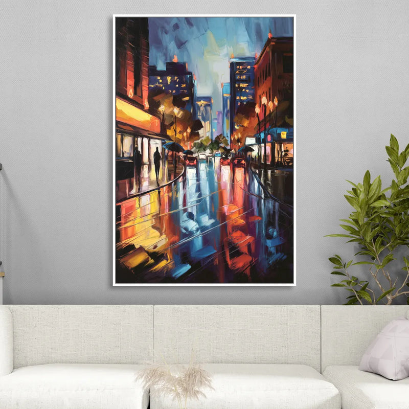 Greenville Night City Lights Sitting Room - White Canvas Wall Art