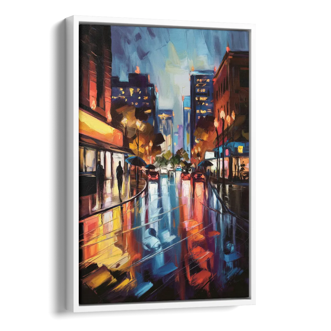Greenville Night City Lights Side - White Canvas Wall Art