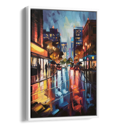 Greenville Night City Lights Side - White Canvas Wall Art