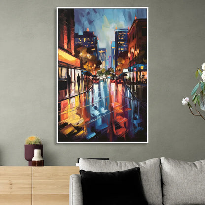 Greenville Night City Lights Living Room - White Canvas Wall Art