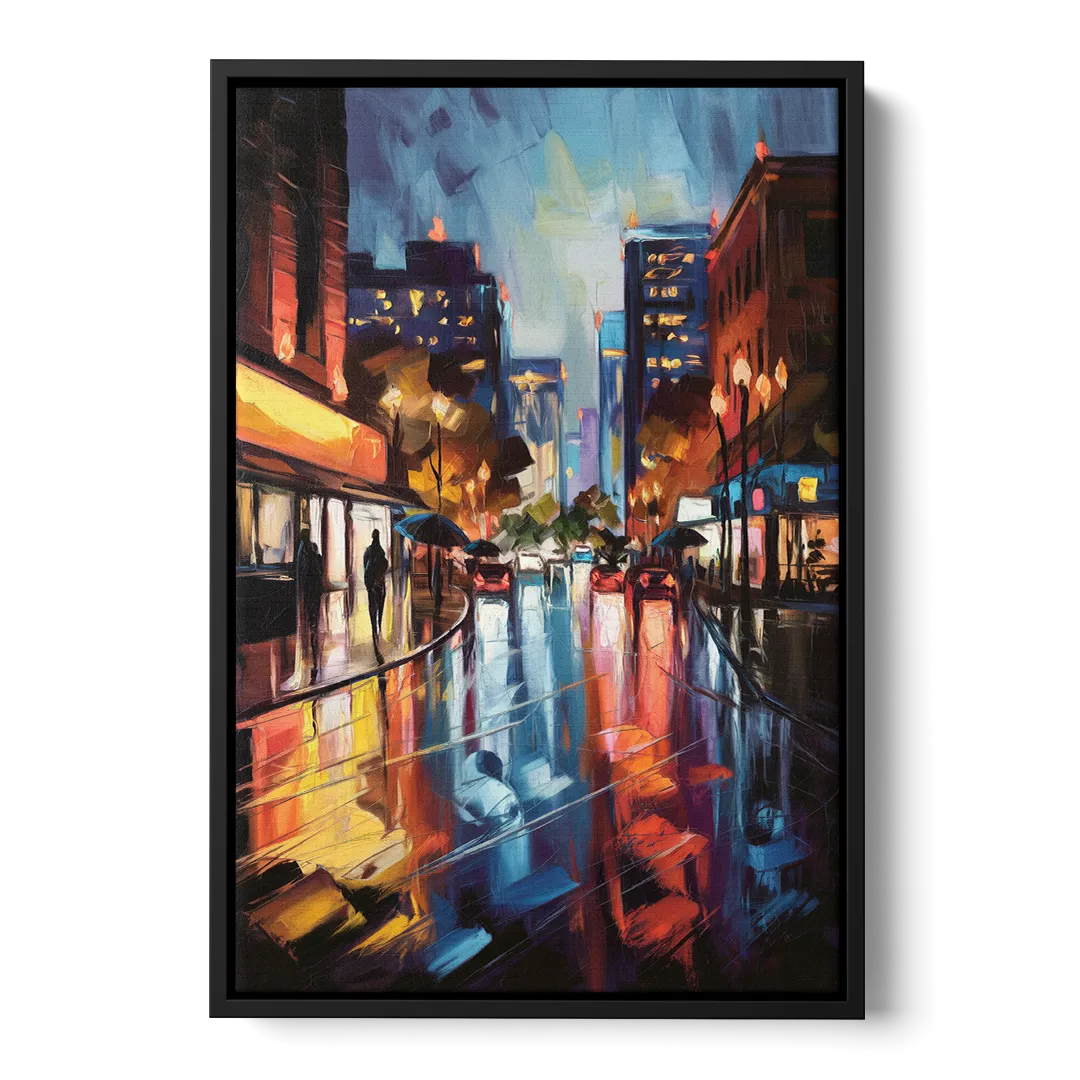 Greenville Night City Lights Front - Black Canvas Wall Art