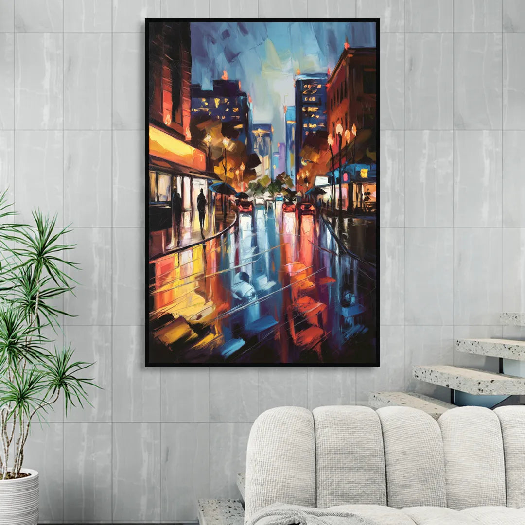 Greenville Night City Lights Sitting Room - Black Canvas Wall Art