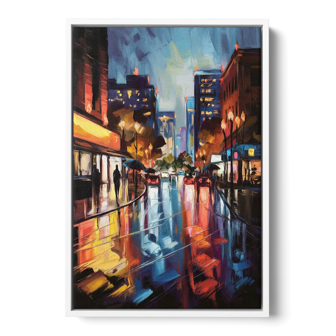 Greenville Night City Lights Front - White Canvas Wall Art