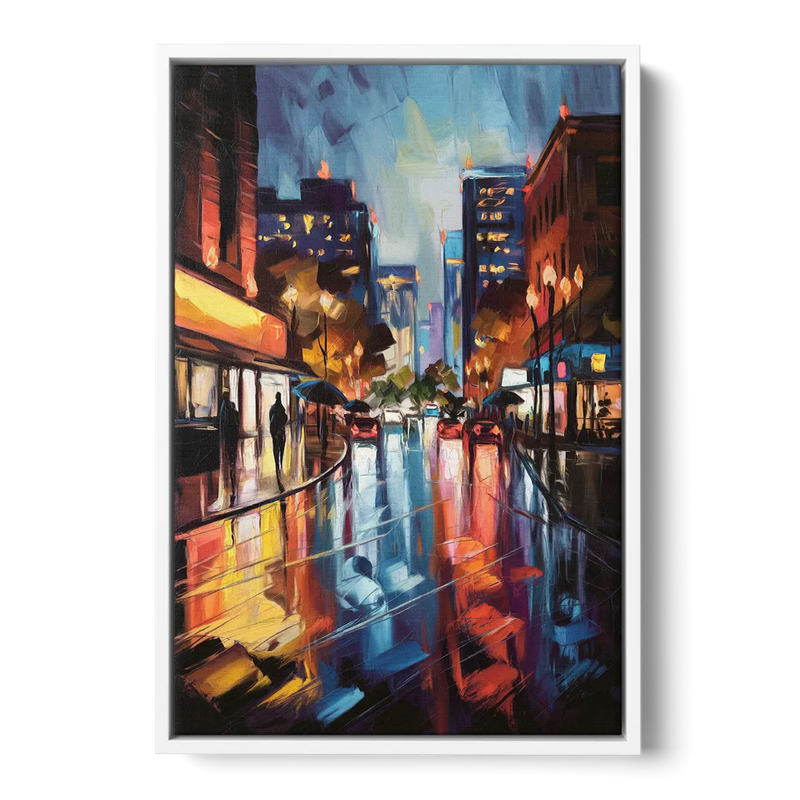 Greenville Night City Lights Front - White Canvas Wall Art