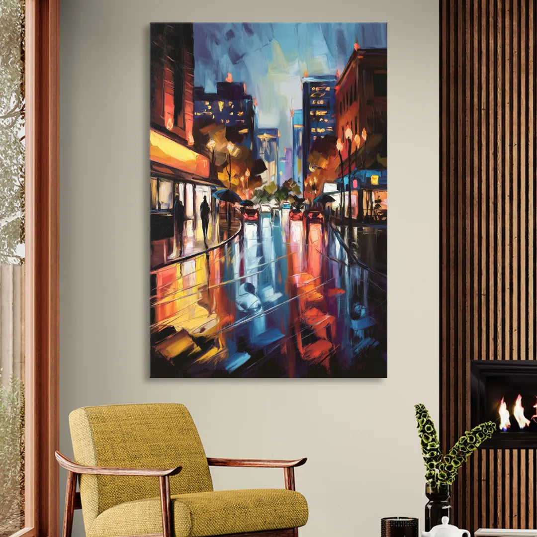 Greenville Night City Lights Sitting Room - Canvas Wall Art