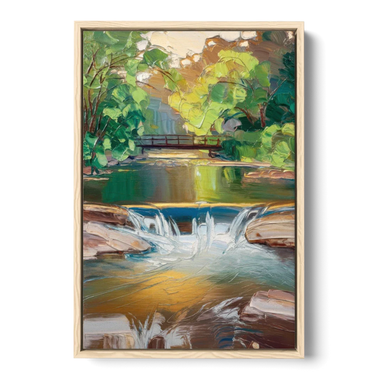 Greenville Reedy River Views - Oak Framed Canvas Wall Art - Front