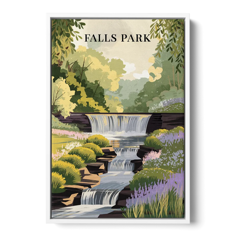 Greenville Scenic Falls Park Front - White Canvas Wall Art