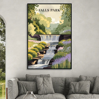 Greenville Scenic Falls Park Sitting Room - Black Canvas Wall Art