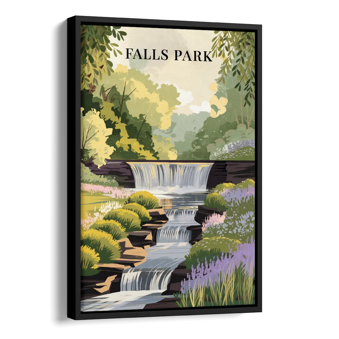 Greenville Scenic Falls Park Side - Black Canvas Wall Art