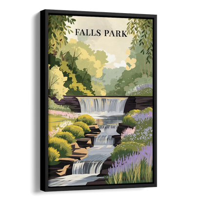 Greenville Scenic Falls Park Side - Black Canvas Wall Art