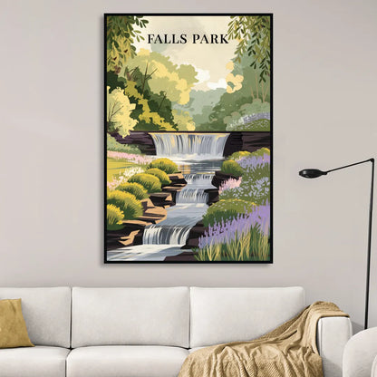 Greenville Scenic Falls Park Living Room - Black Canvas Wall Art
