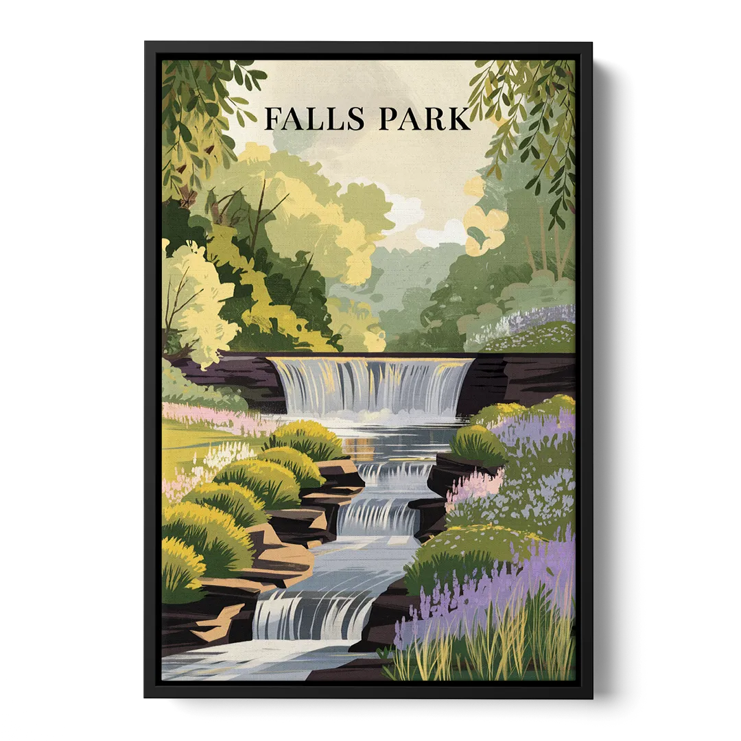 Greenville Scenic Falls Park Front - Black Canvas Wall Art