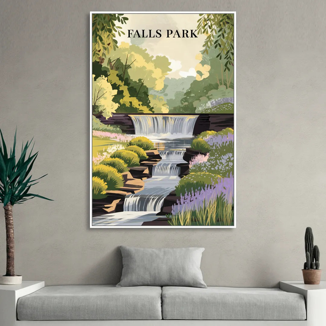 Greenville Scenic Falls Park Living Room - White Canvas Wall Art