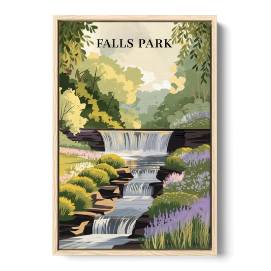 Greenville Scenic Falls Park - Oak Framed Canvas Wall Art - Front