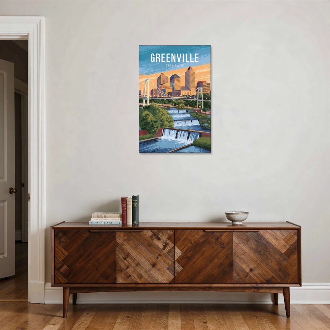 Greenville Skyline at Sunset - Canvas Wall Art - Coffee Table - 24x36