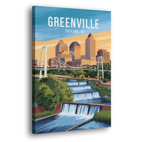 Greenville Skyline at Sunset - Canvas Wall Art - Side