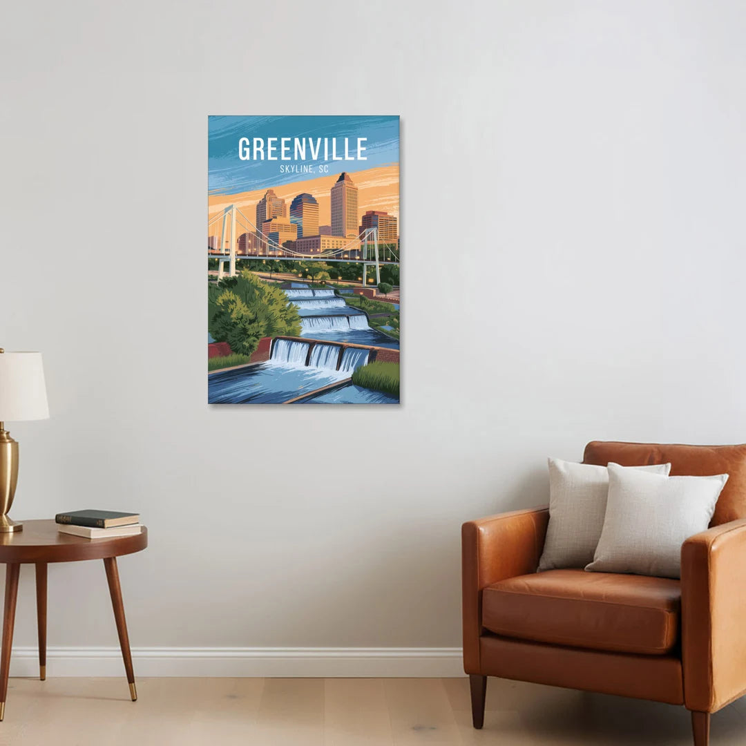 Greenville Skyline at Sunset - Canvas Wall Art - Sofa - 24x36