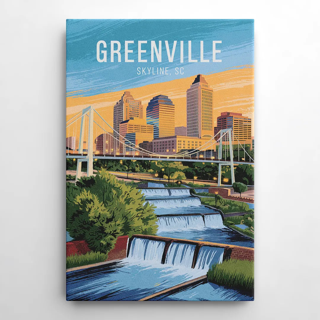 Greenville Skyline at Sunset - Canvas Wall Art