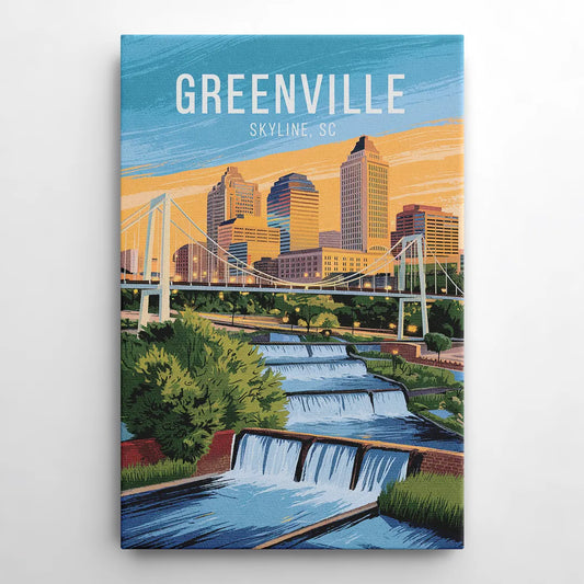 Greenville Skyline at Sunset - Canvas Wall Art