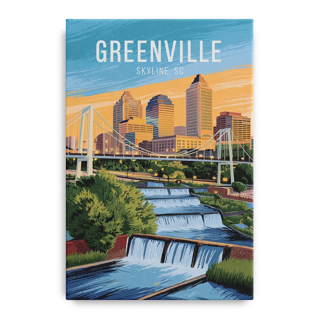 Greenville Skyline at Sunset Front - Canvas Wall Art