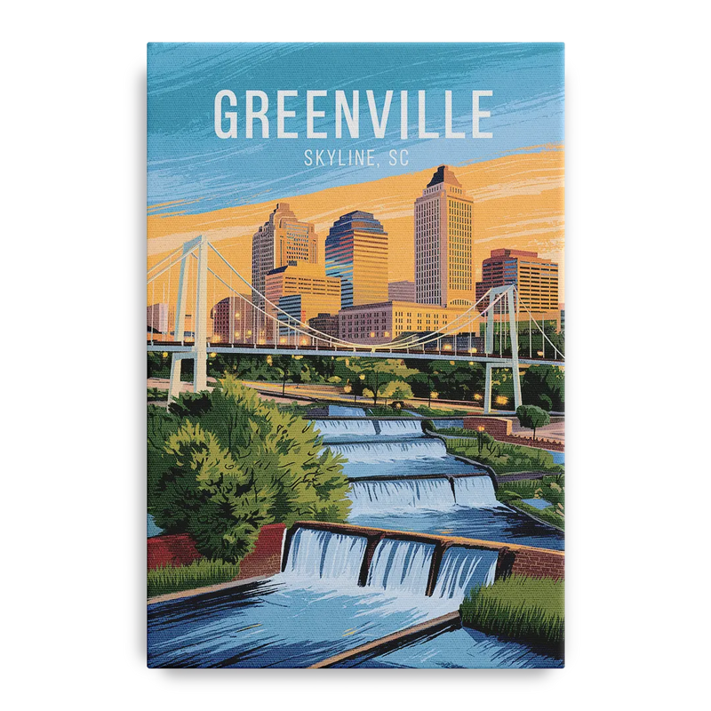 Greenville Skyline at Sunset Front - Canvas Wall Art