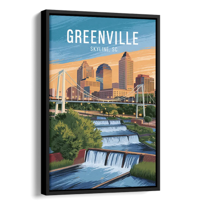 Greenville Skyline at Sunset Side - Black Canvas Wall Art
