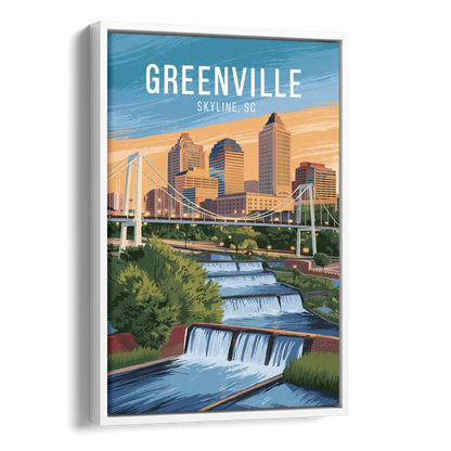 Greenville Skyline at Sunset Side - White Canvas Wall Art