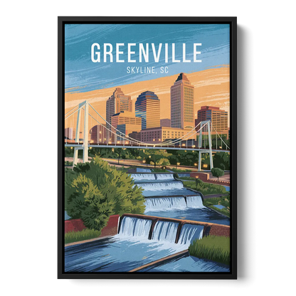 Greenville Skyline at Sunset Front - Black Canvas Wall Art