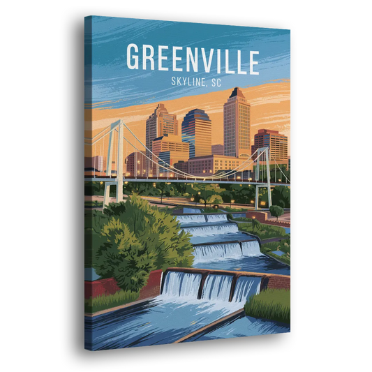 Greenville Skyline at Sunset Side - Canvas Wall Art