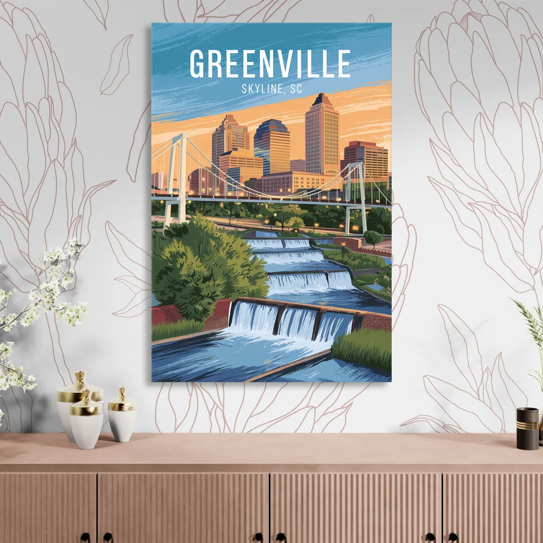 Greenville Skyline at Sunset Sitting Room - Canvas Wall Art