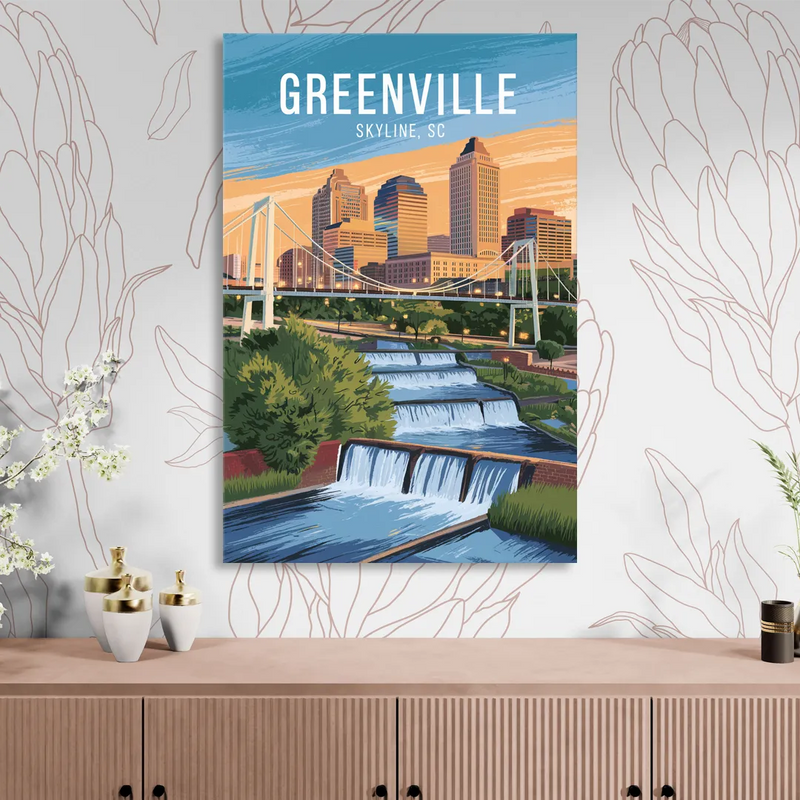 Greenville Skyline at Sunset Sitting Room - Canvas Wall Art