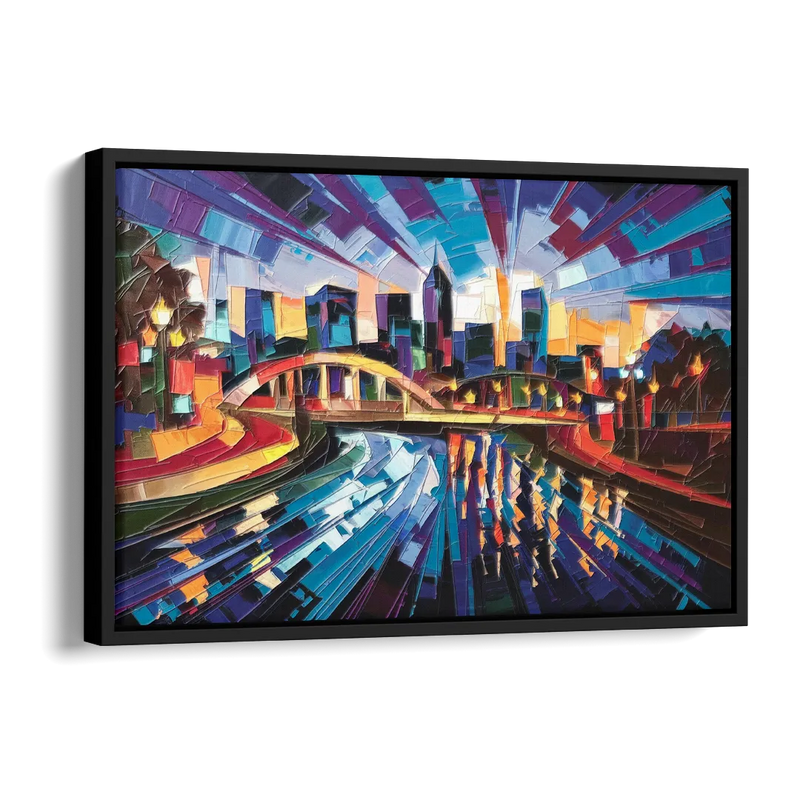 Greenville Vibrant Cityscape Side - Black Canvas Wall Art