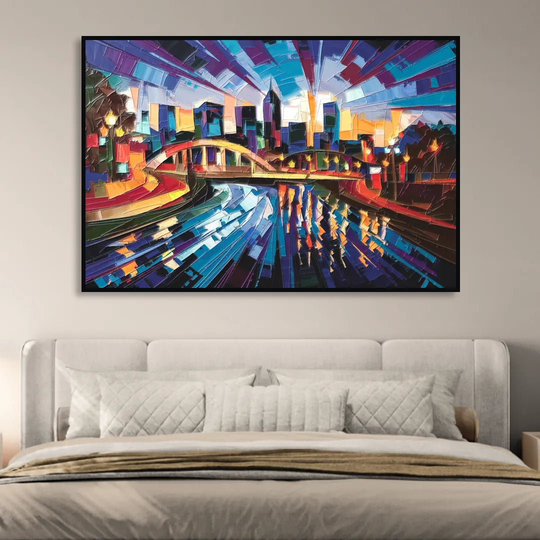 Greenville Vibrant Cityscape Living Room - Black Canvas Wall Art