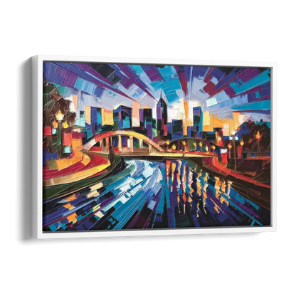 Greenville Vibrant Cityscape Side - White Canvas Wall Art